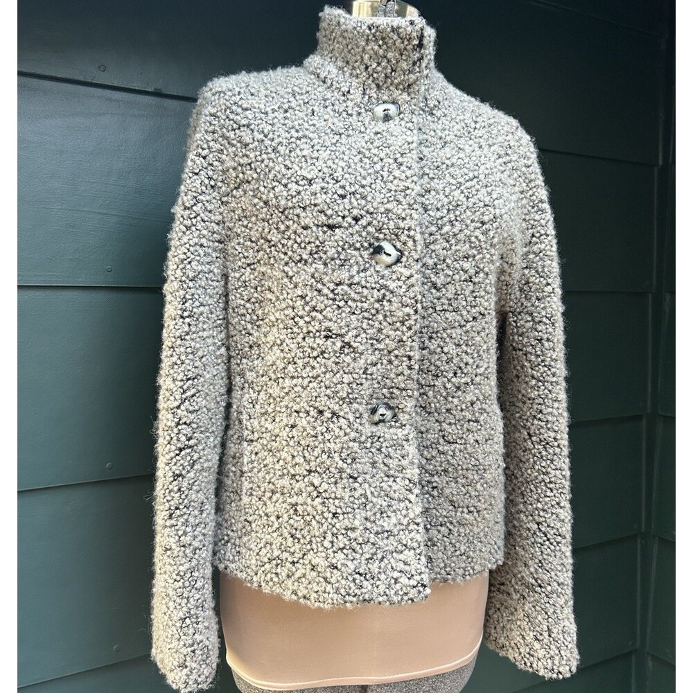Vintage JAX Canada Wool Mohair Blend Boucle Knit Grey Button Jacket Coat Size 6